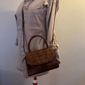 Brown Faux Leather Vintage Top Handle Bag